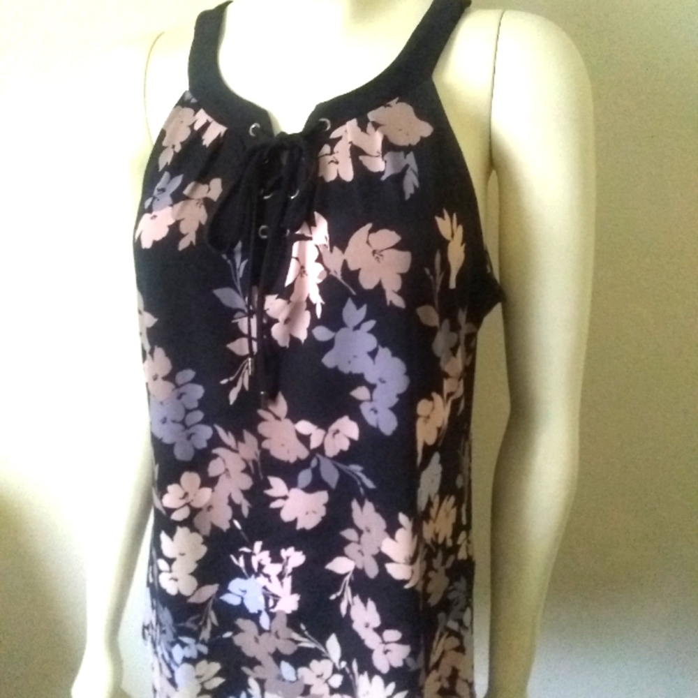 White House Black Market Sleeveless Women Top Flower Print w/ Strings Me…